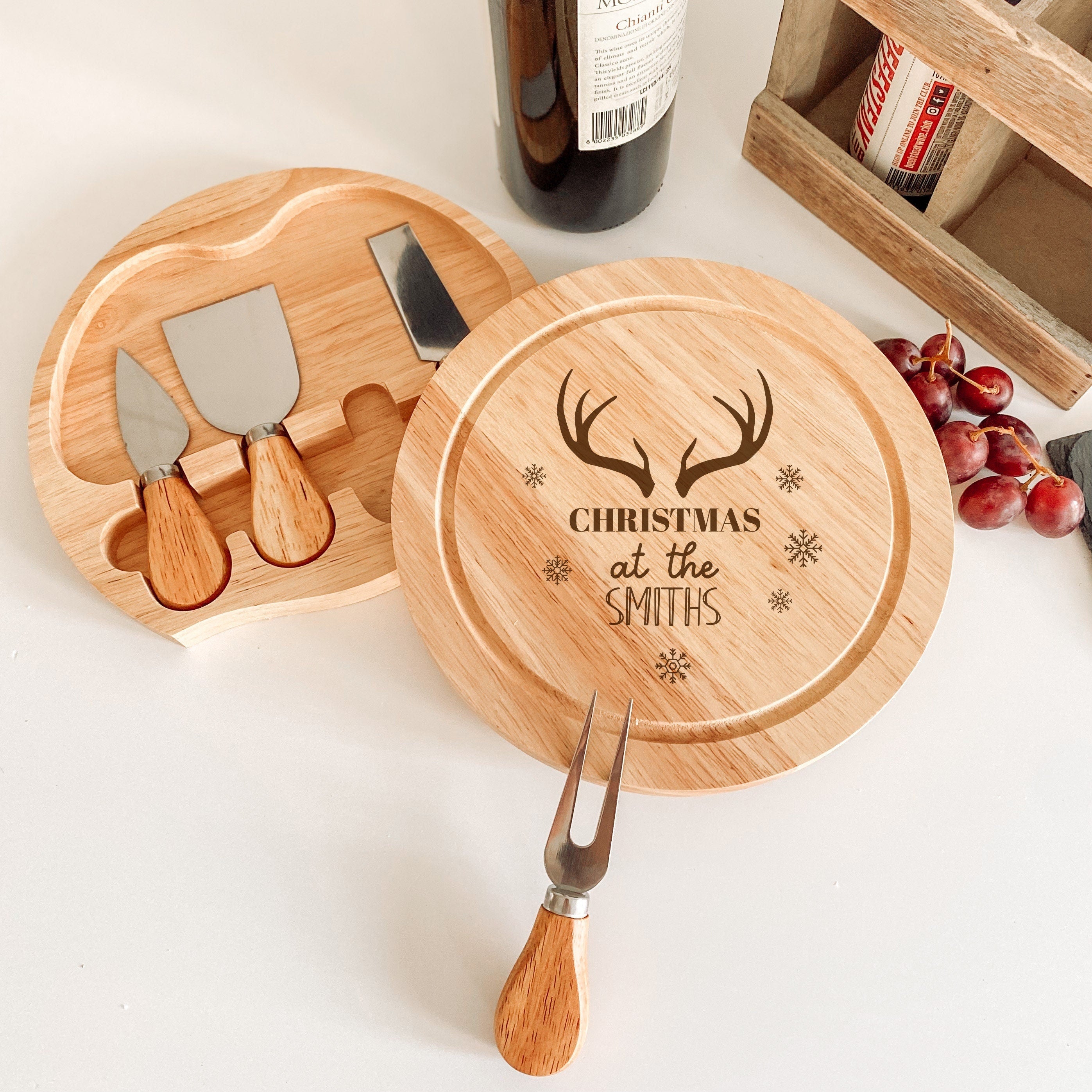 Personalised Laser Engraved Christmas Cheeseboard, Christmas Gift With Last Name, First Christmas As A Mr Mrs