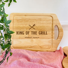 Personalised Laser Engraved King Of The Grill Wooden Board, Gift For Dad Grandma Uncle His, Father'S Day