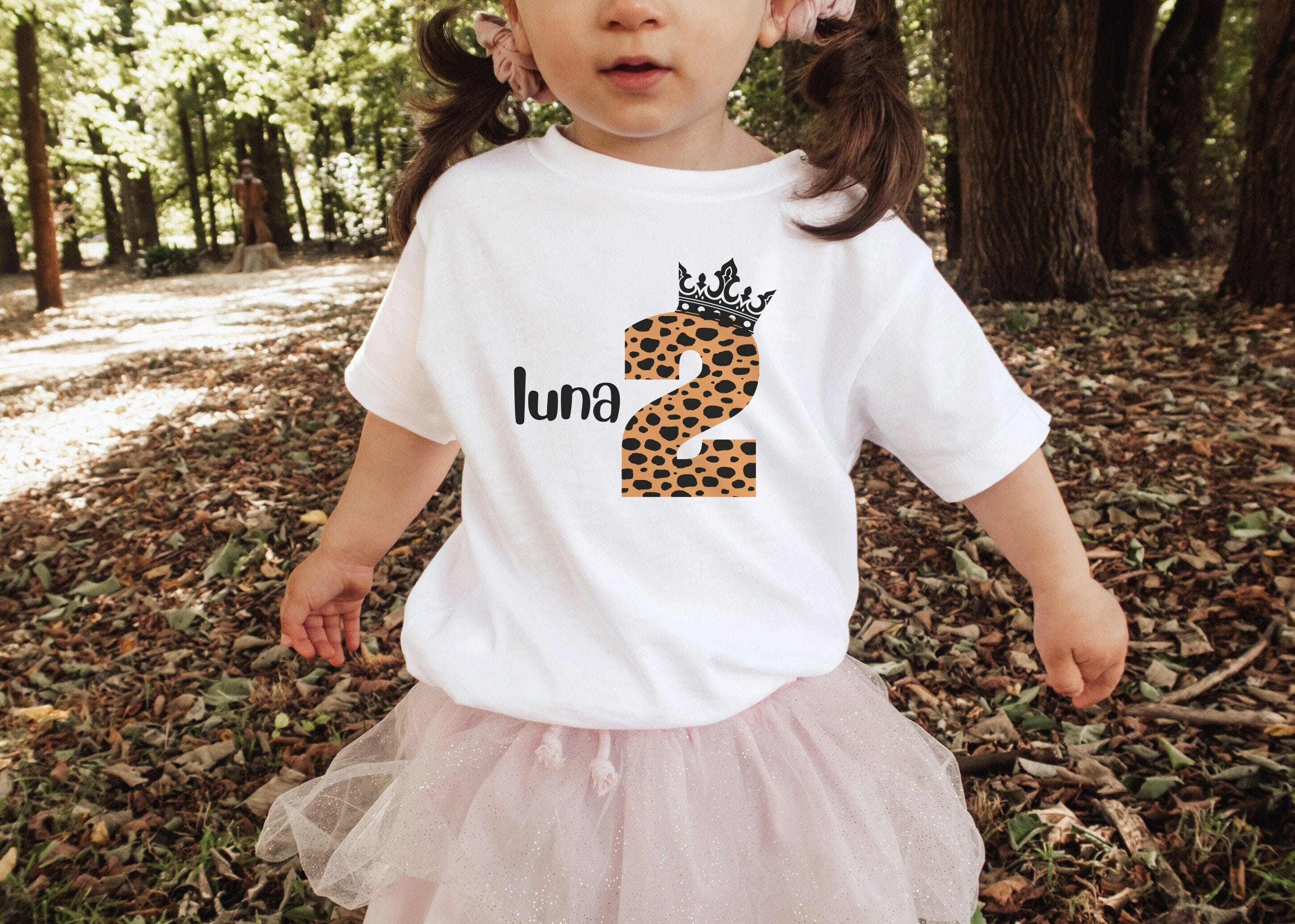 Personalised Leopard and Crown Kids Birthday T-shirt, Birthday Boy Girl T shirt Top, Gift Cute Themed