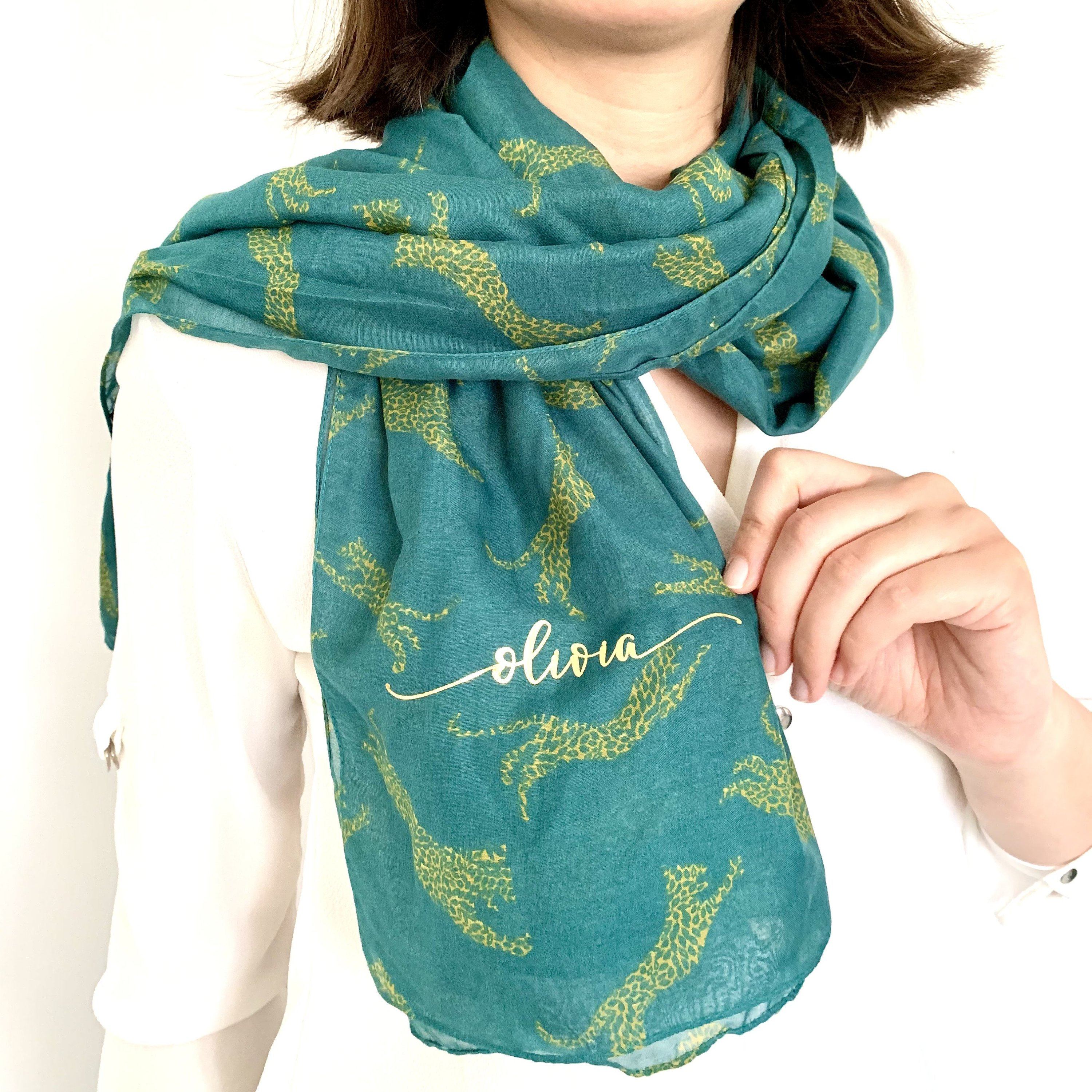 Personalised leopard print scarf , Gift for her, Scarves for women, Mother's day gift for mum