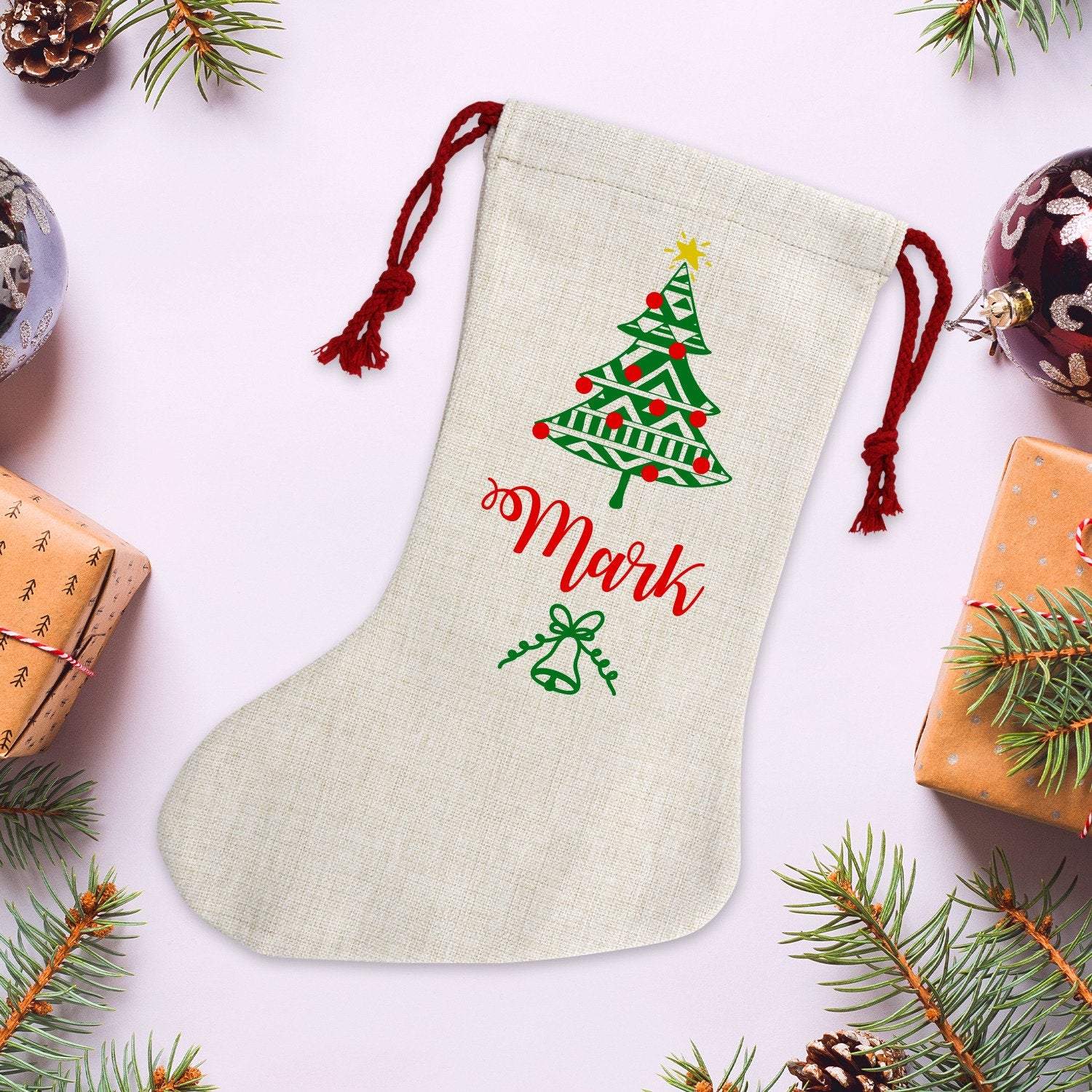 Personalised Linen Christmas Stocking with names