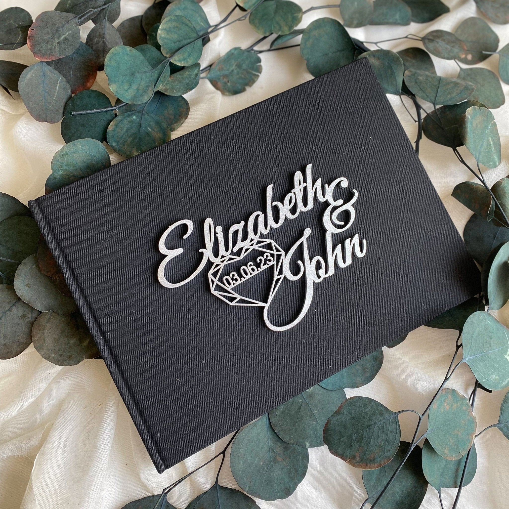 Personalised Linen Cover Wedding Guest Book Wedding Date Wood Decor Couple Names Rustic WD2
