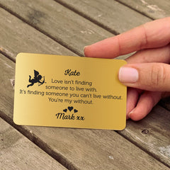Personalised Love Metal Wallet Card, Gold or Silver, Valentine's Day Anniversary Birthday Gift for Wife