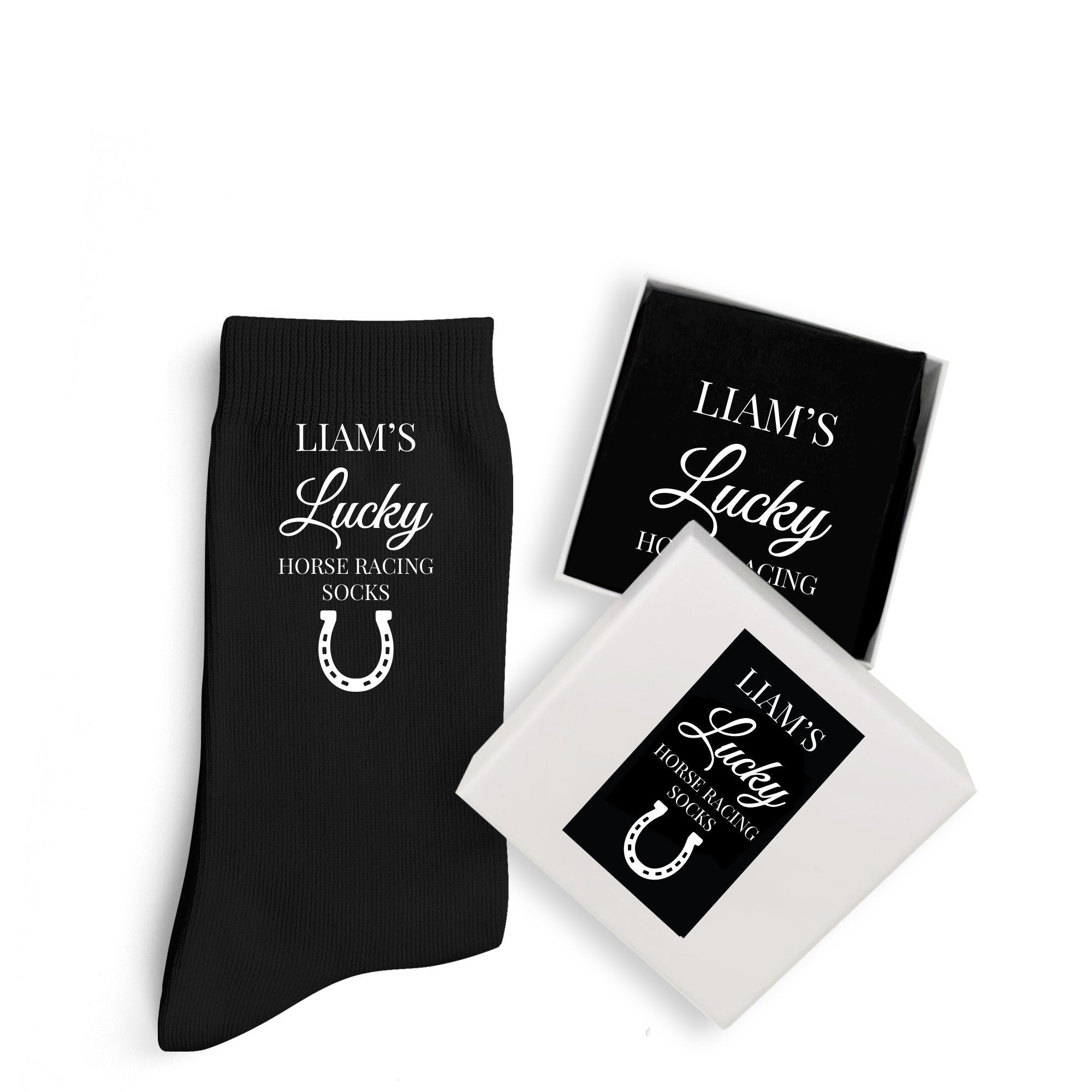 Personalised Lucky Horse Racing Socks, For Men, Birthday Gift For Horseracing Men, Horse Lover Christmas Gift