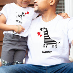 Personalised Matching Dad and baby zebra t-shirt, QTY 1, Father's Day gift with names