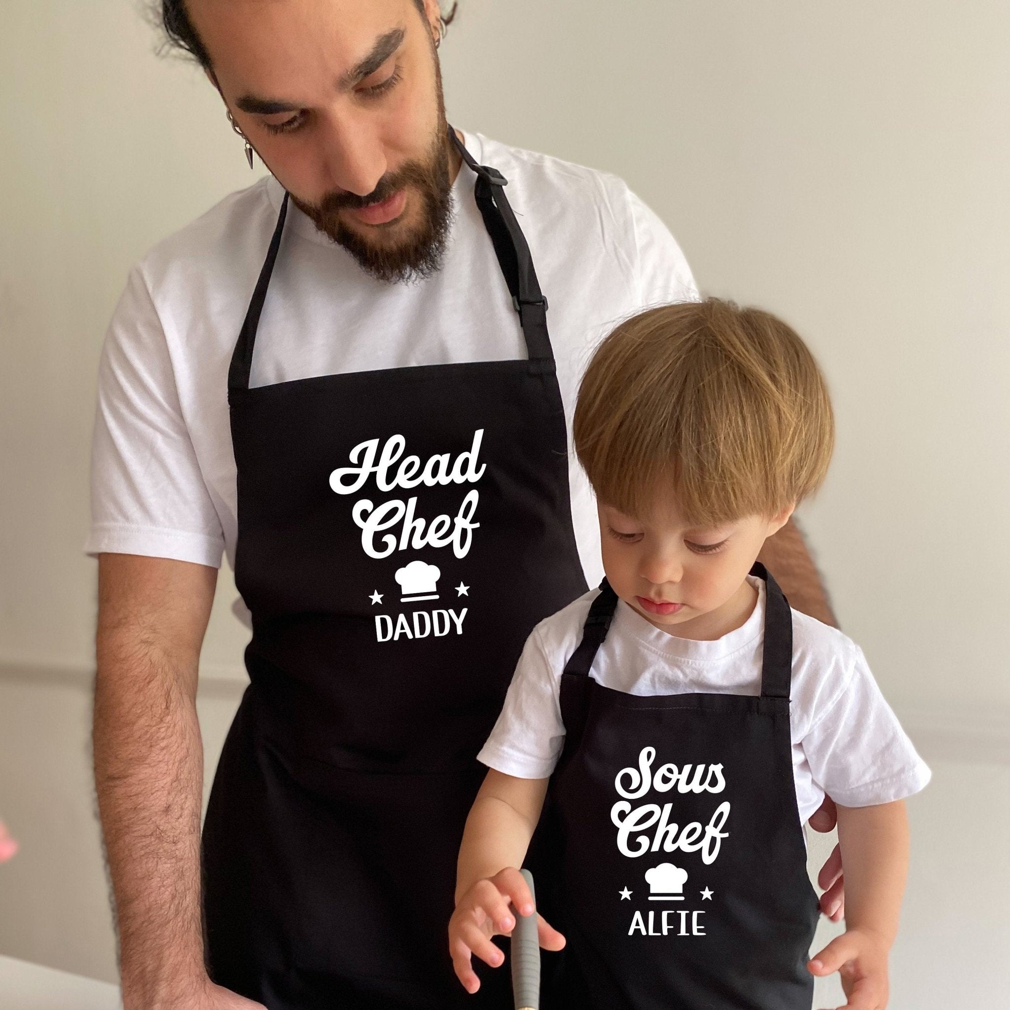 Personalised Matching Dad Kids Apron, Father's Day Christmas Birthday Gift For Dad