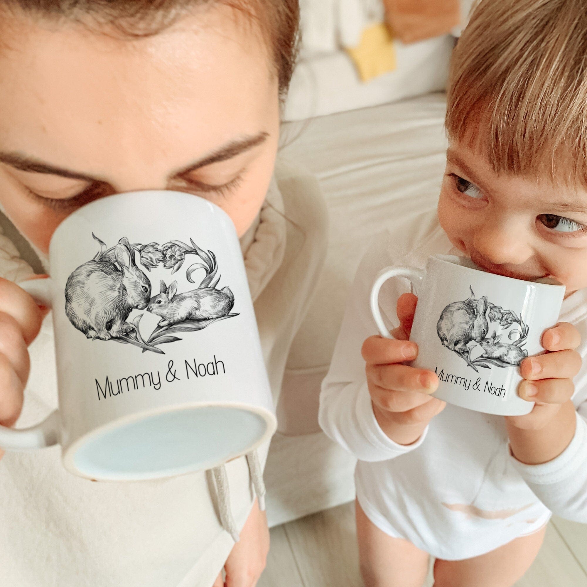 Personalised Matching Family Mug, Mother's Day Easter Gift, Bunny Mummy and Baby Mini