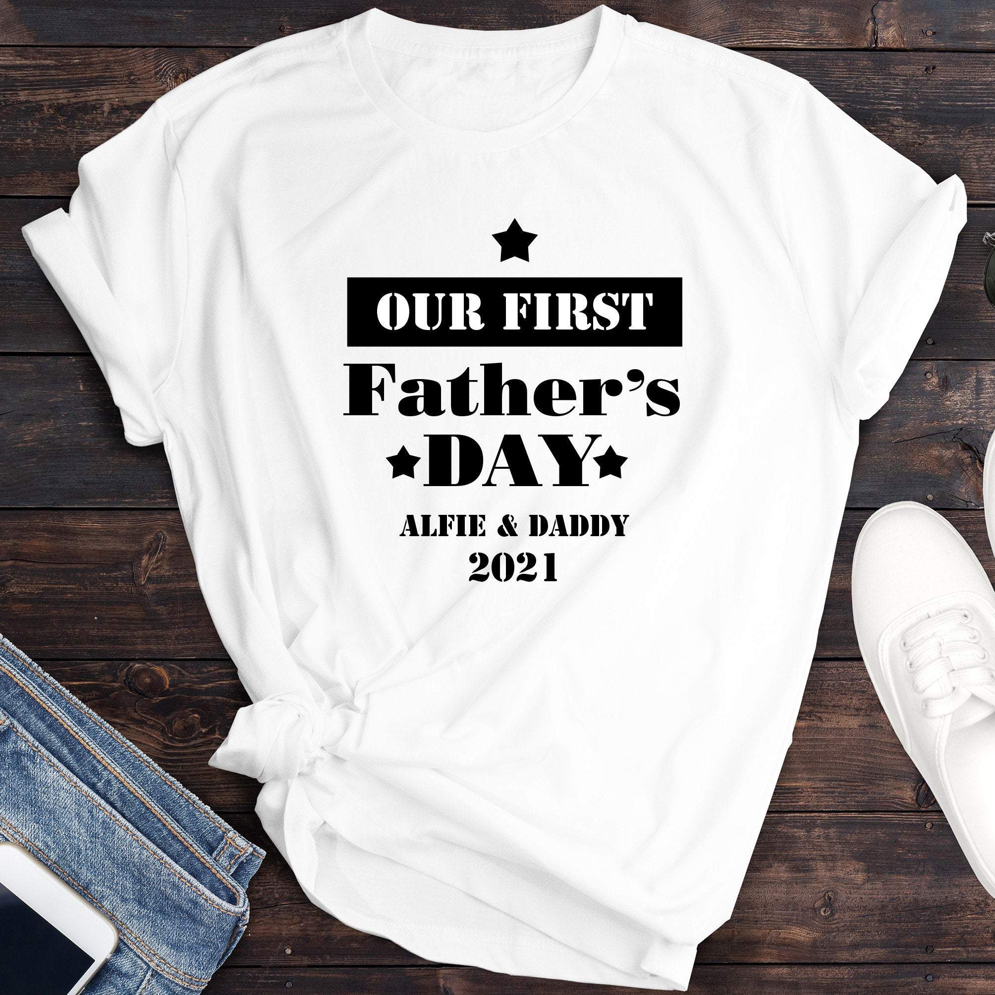 Personalised matching Father's Day t-shirt with names, QTY 1, Our first Father's Day Gift