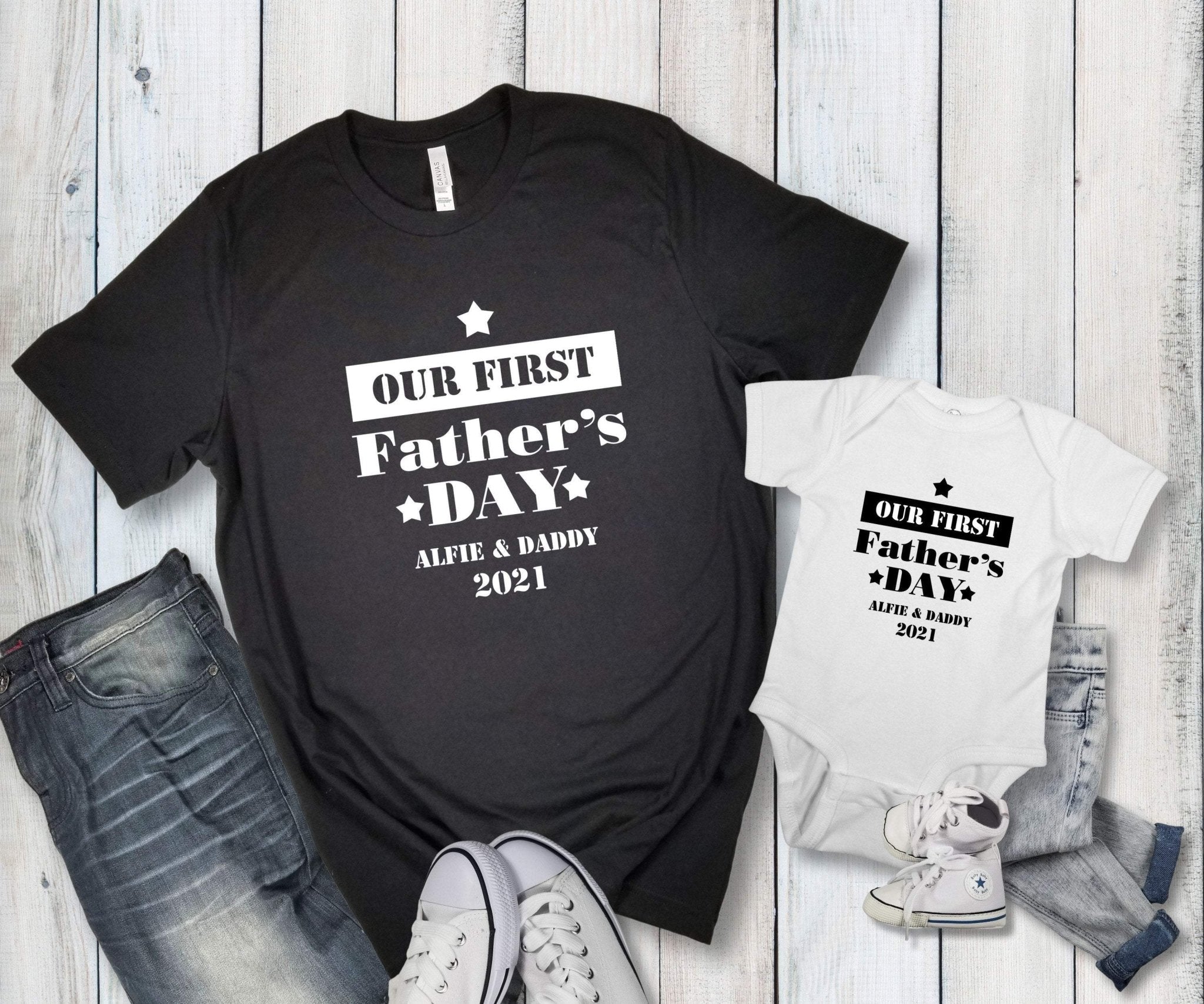Personalised matching Father's Day t-shirt with names, QTY 1, Our first Father's Day Gift