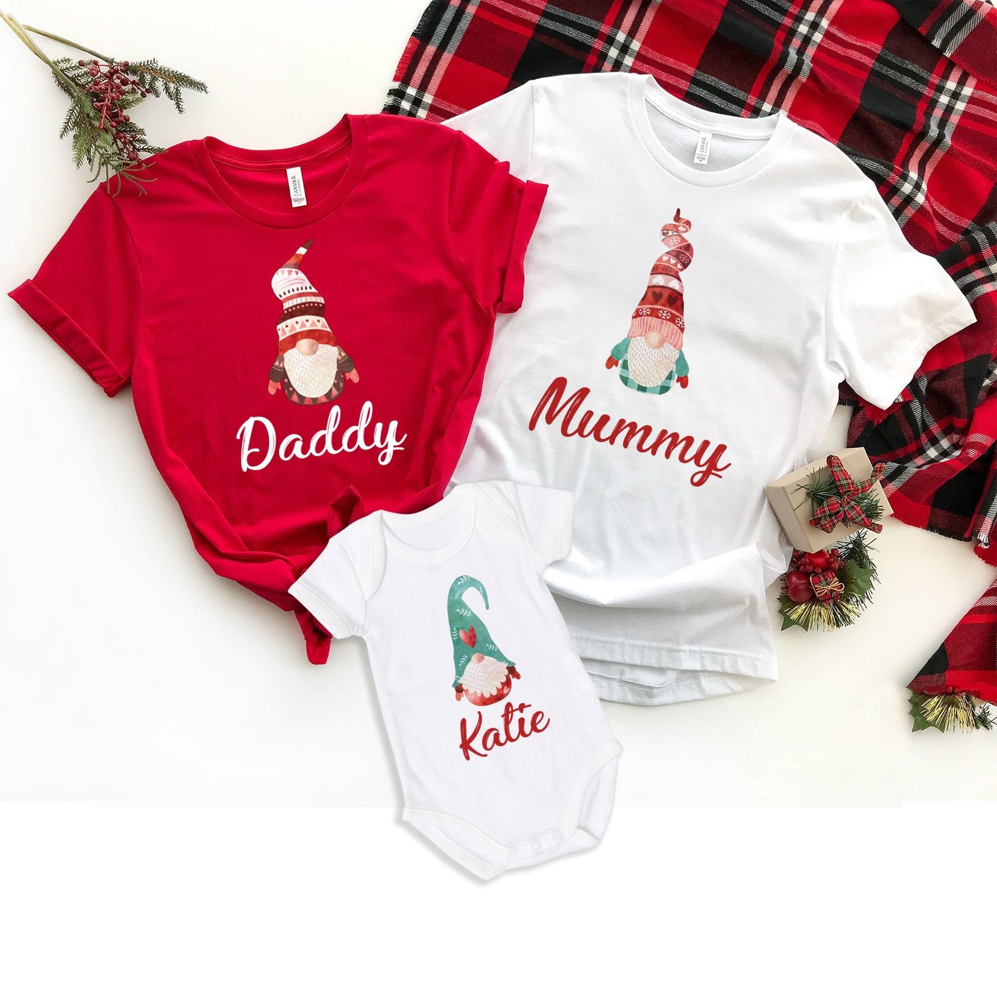 Personalised Matching gnome Christmas family t-shirts, Gift for him or her Gnomes Outfit