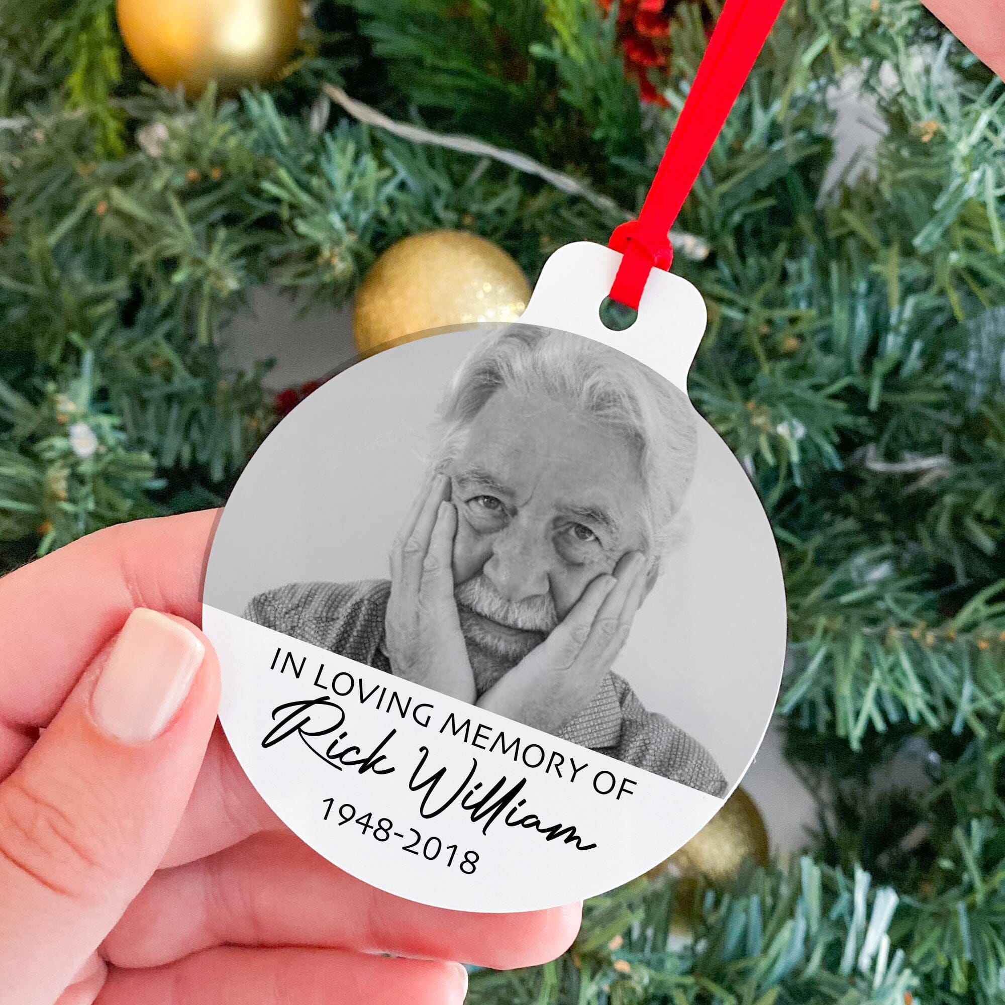 Personalised Memorial Christmas Ornament with Photo, Flat Metal Bauble