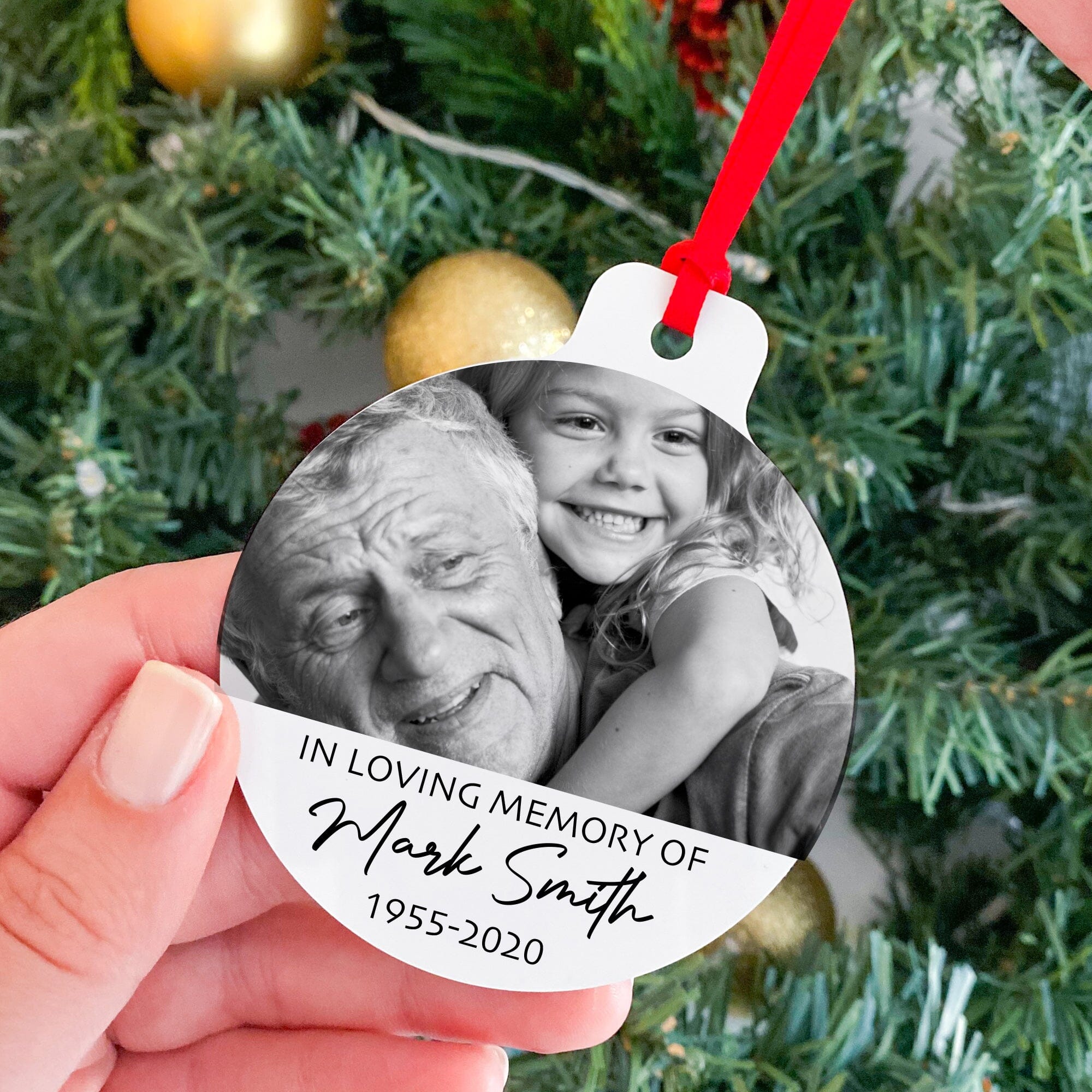 Personalised Memorial Christmas Ornament with Photo, Flat Metal Bauble