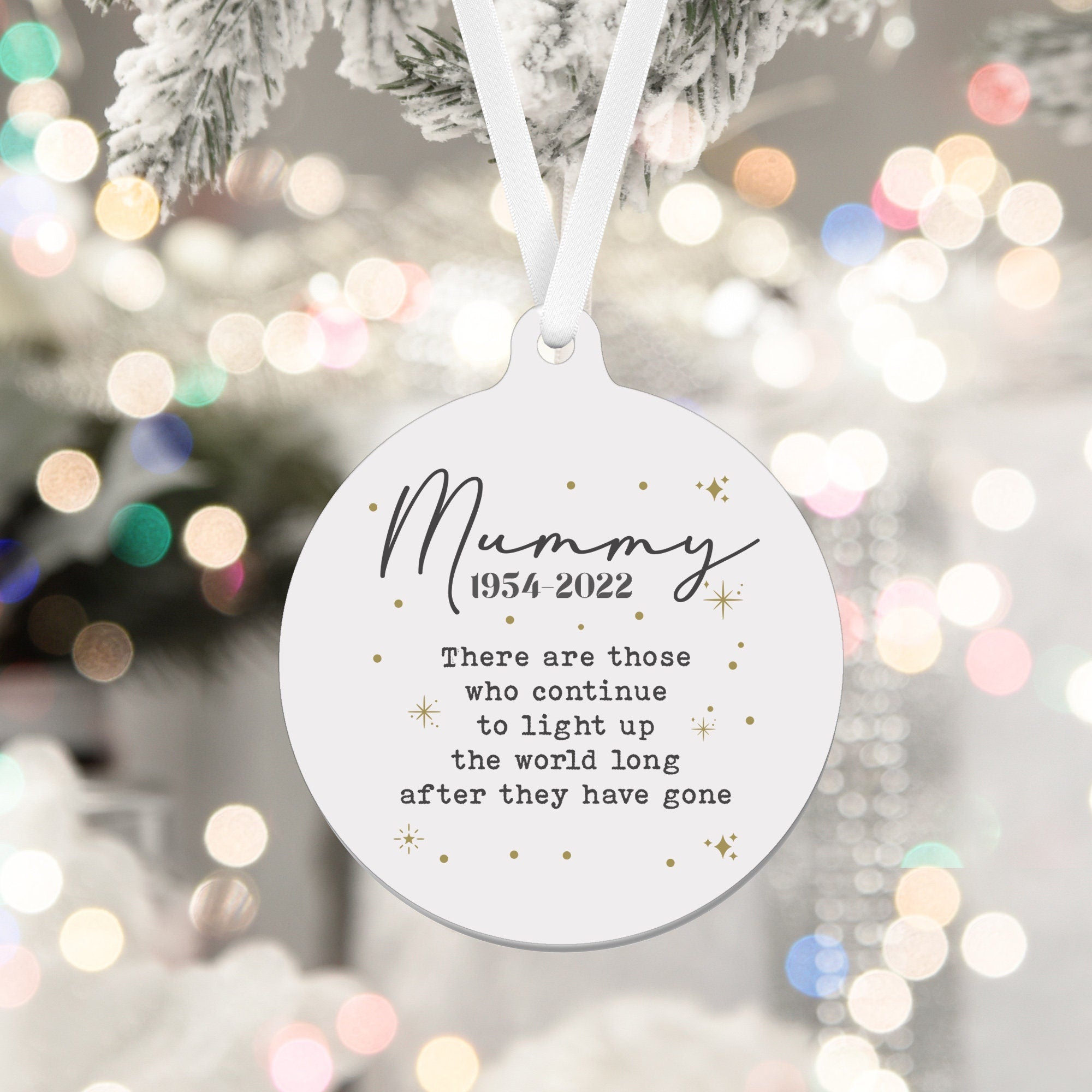 Personalised memorial metal ornament with name and date, Remembrance Christmas Tree Decoration