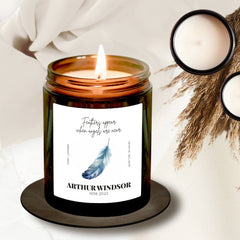 Personalised Memorial Scented Candle, Feathers appear when angels are near, Bereavement Mourning Keepsake