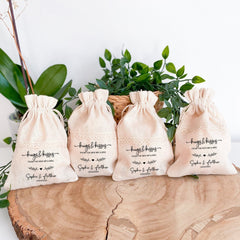 Personalised Mini Cotton Sacks, Wedding Favour, Hugs And Kisses From The New Mr And Mrs, Engagement Favours
