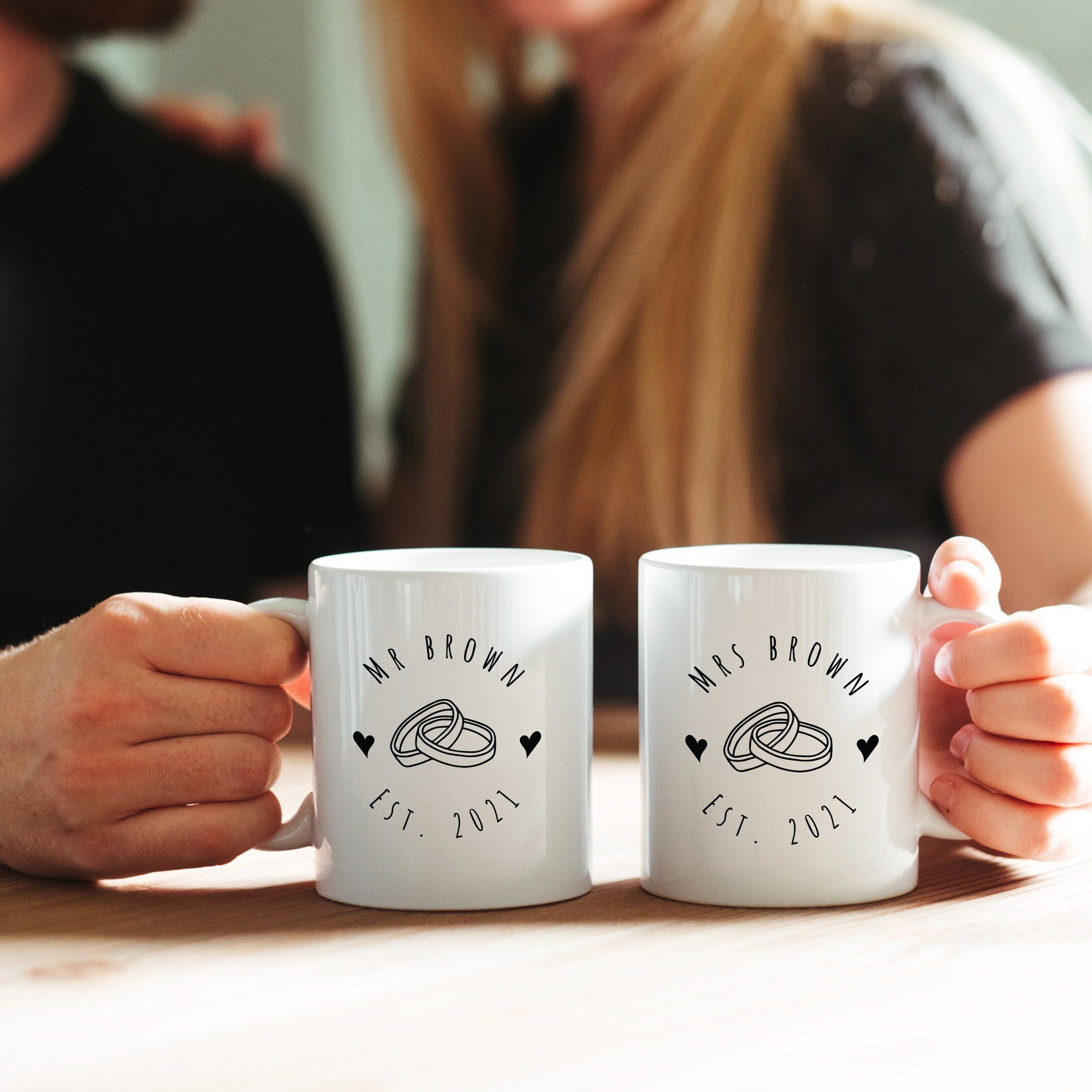 Personalised Mr & Mrs wedding mug, Bride and groom mugs, Engagement gifts for couples