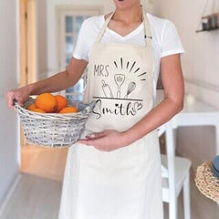 Personalised Mrs apron with name, Gift for her, Wedding gift for bride, Kitchen apron for women