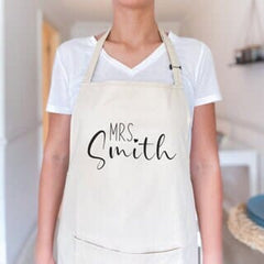 Personalised Mrs apron with name, Gift for her, Wedding gift for bride, Kitchen apron for women