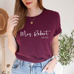 Personalised Mrs T-Shirt With Last Name And Established Date, Gift For Bride, Future Mrs Shirt