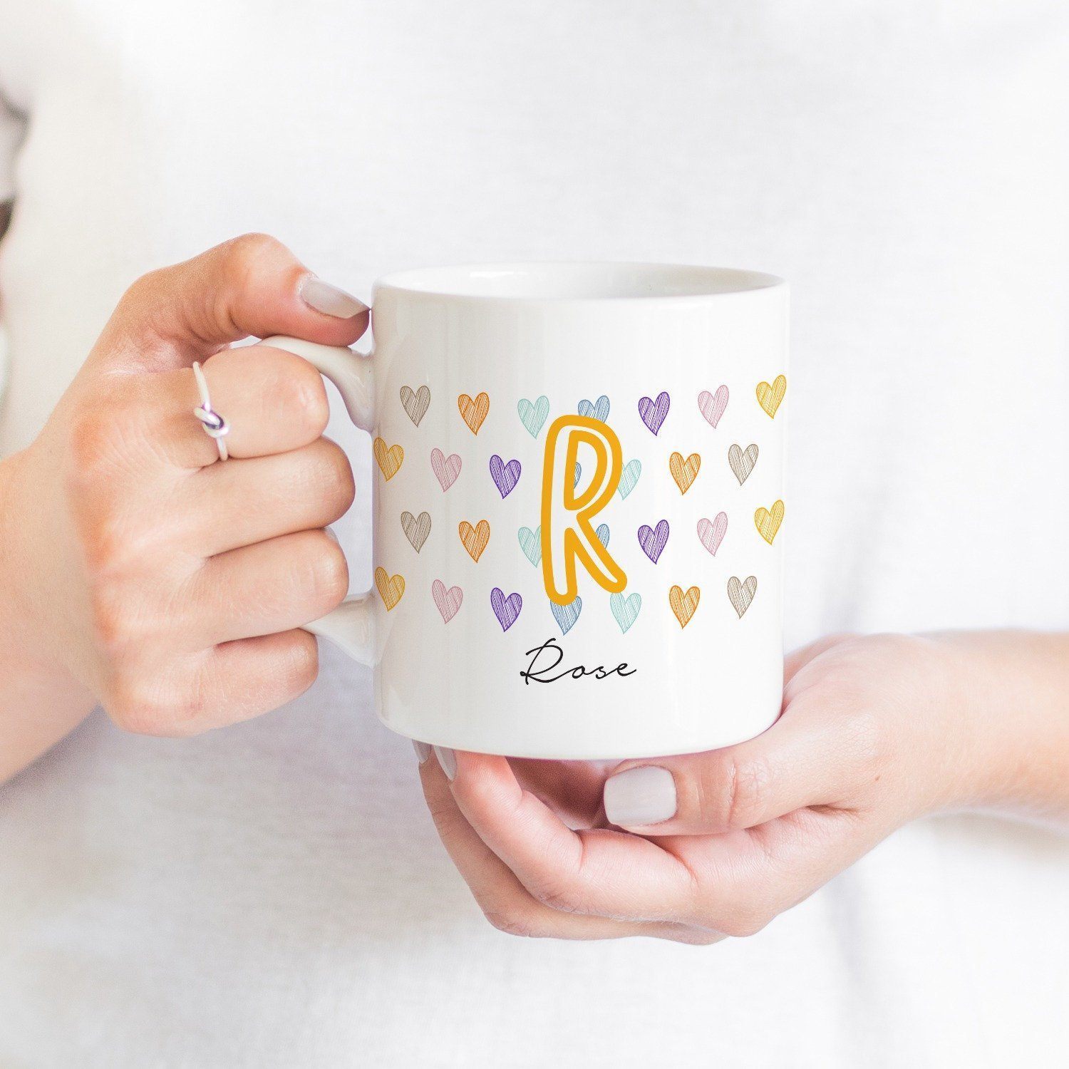 Personalised mug with cute initial and heart , Gift for her