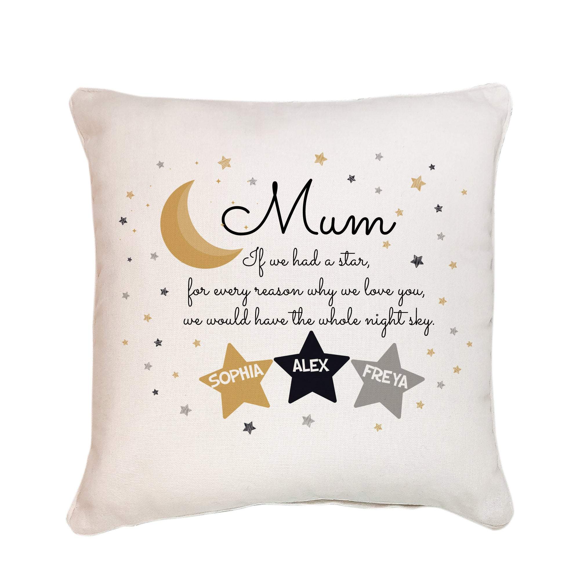 Personalised mum cushion with children names, Little stars, Mother's Day Gift with names
