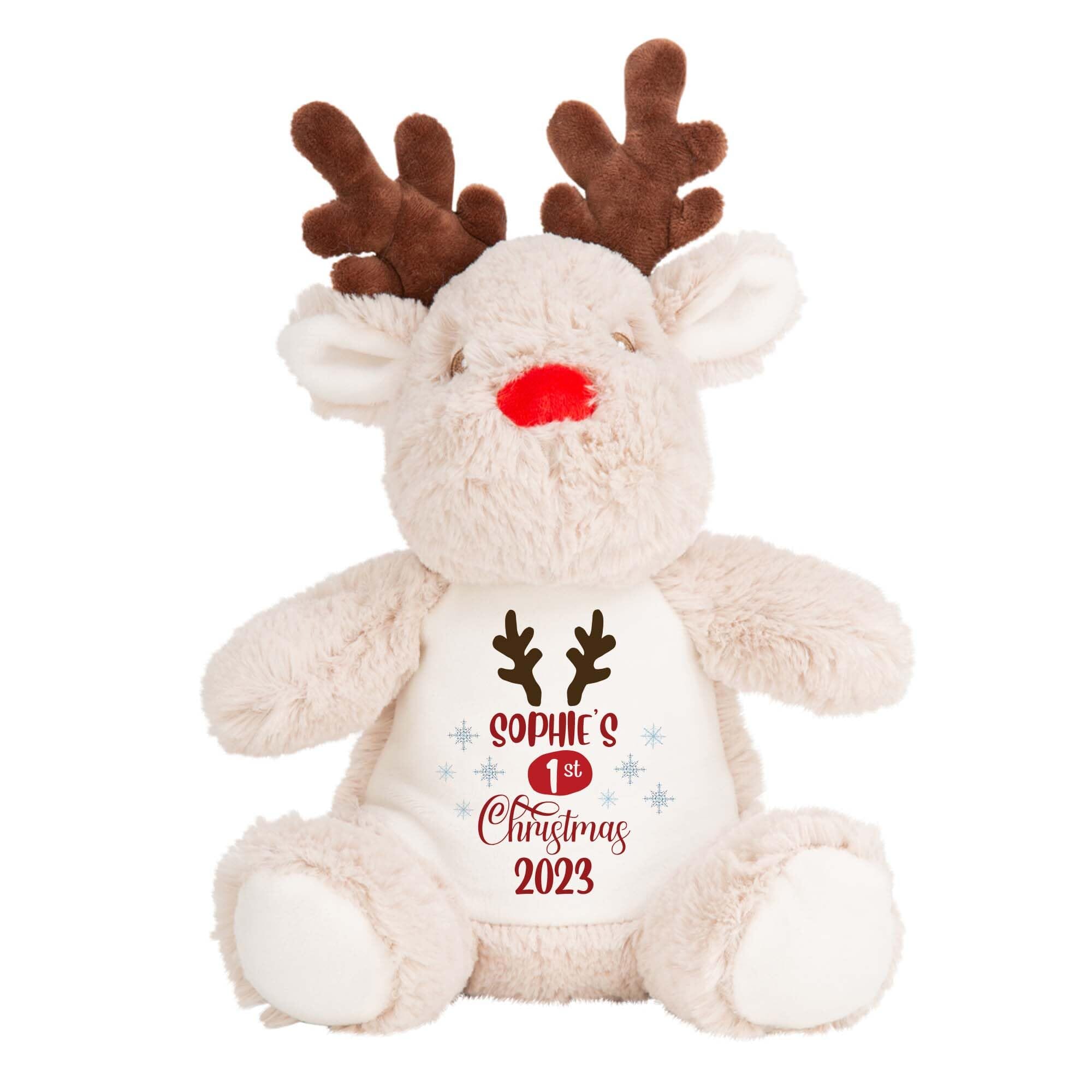 Personalised My First Christmas 2023 Reindeer Soft Toy, Baby Girl Boy 1St Xmas Teddy
