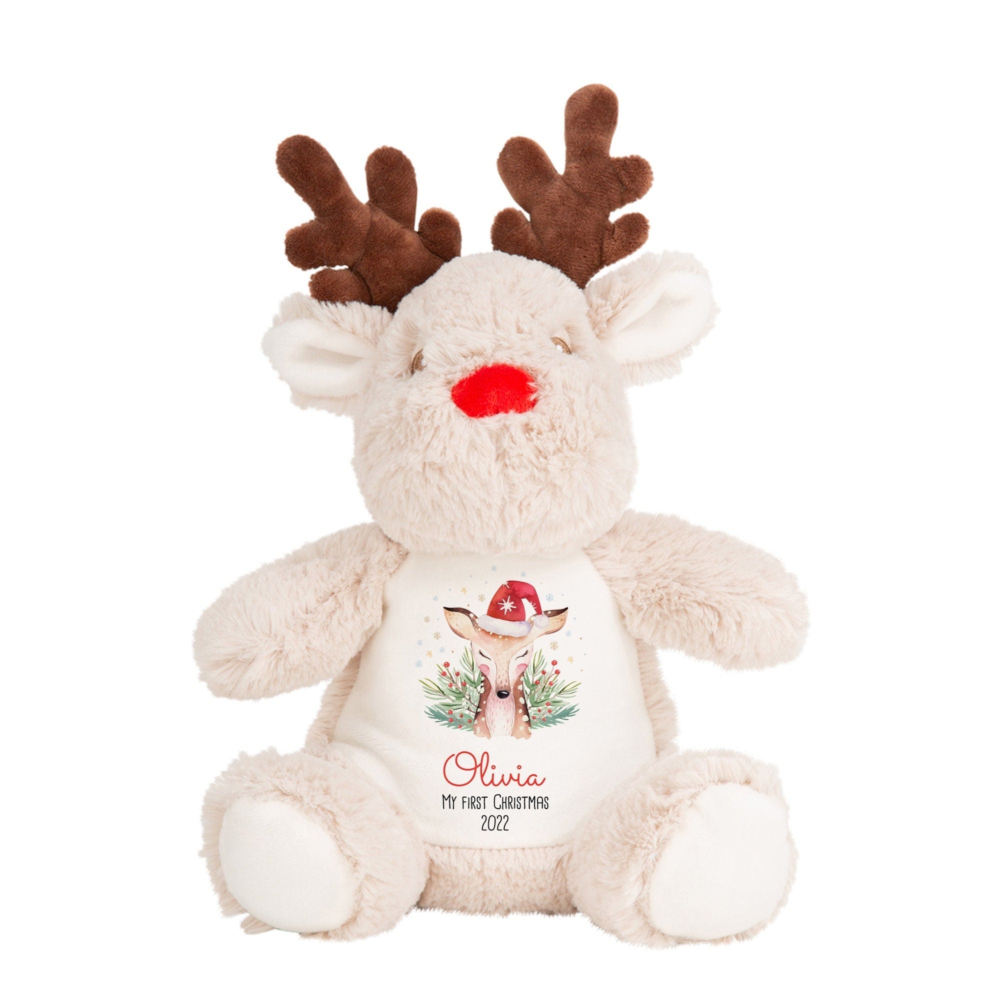 Personalised My First Christmas Soft Toy, 1St Xmas, Cute Reindeer, Teddy Plush
