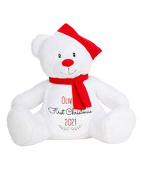 Personalised my first Christmas white bear with name, Big size soft toy gift 40CM