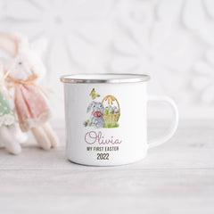 Personalised My First Easter Enamel Mug with Name, Baby Easter Keepsakes, 1st Easter Gift