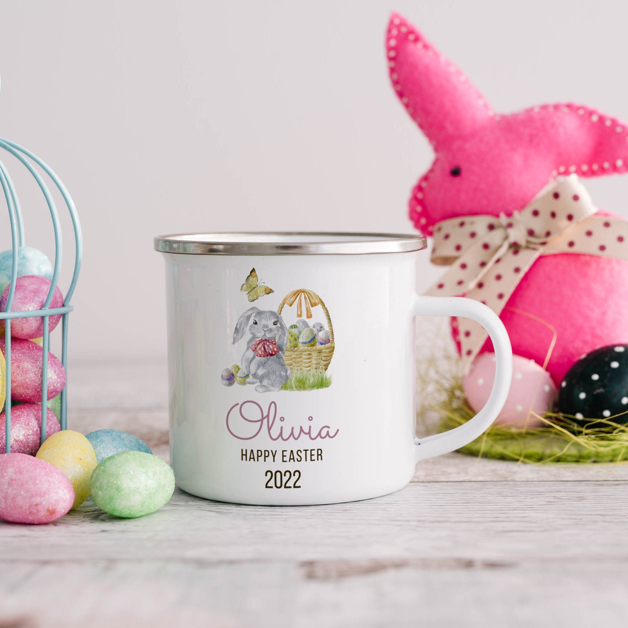 Personalised My First Easter Enamel Mug with Name, Baby Easter Keepsakes, 1st Easter Gift