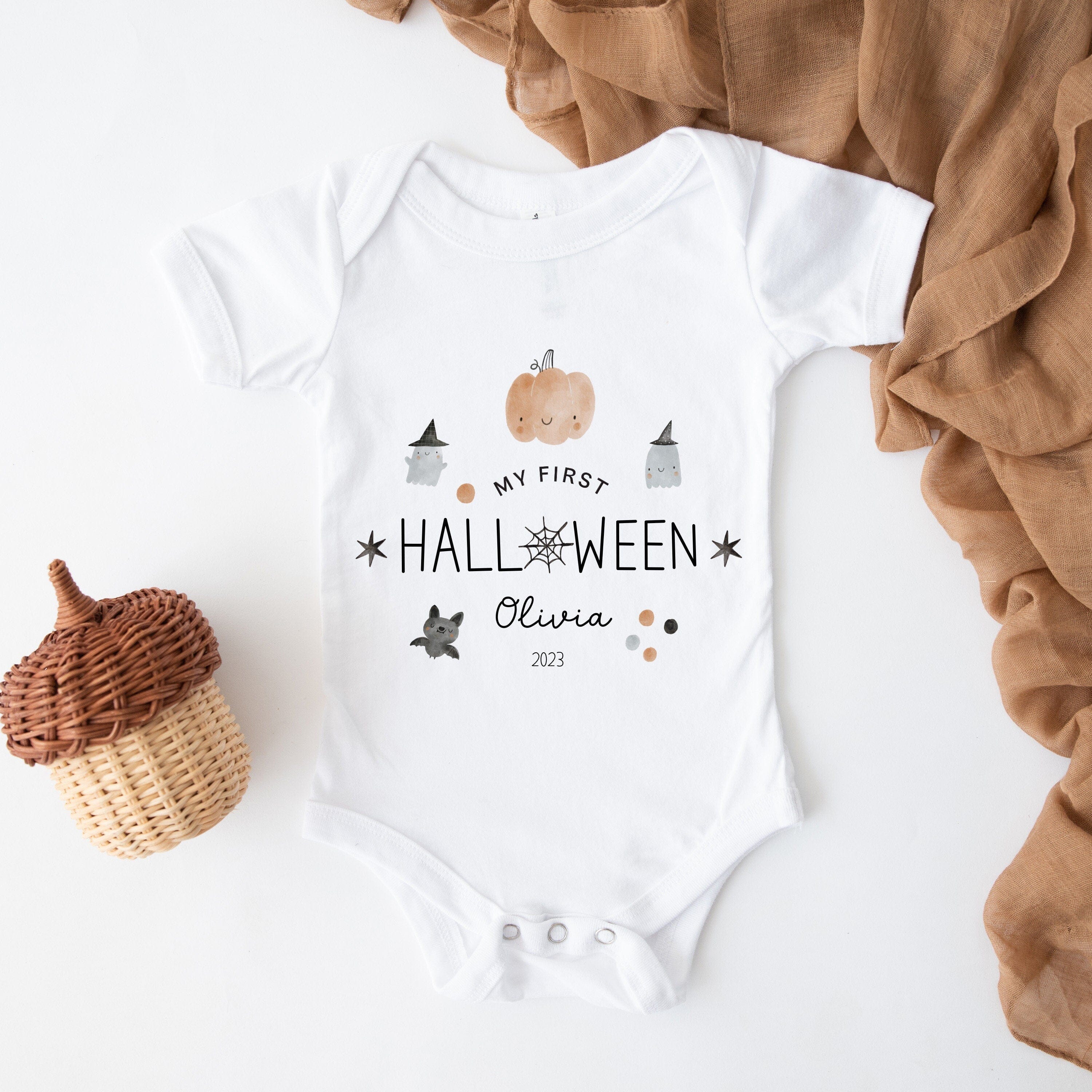 Personalised My First Halloween Bodysuit With Name And Date, 1St Halloween Outfit For Boys Or Girls