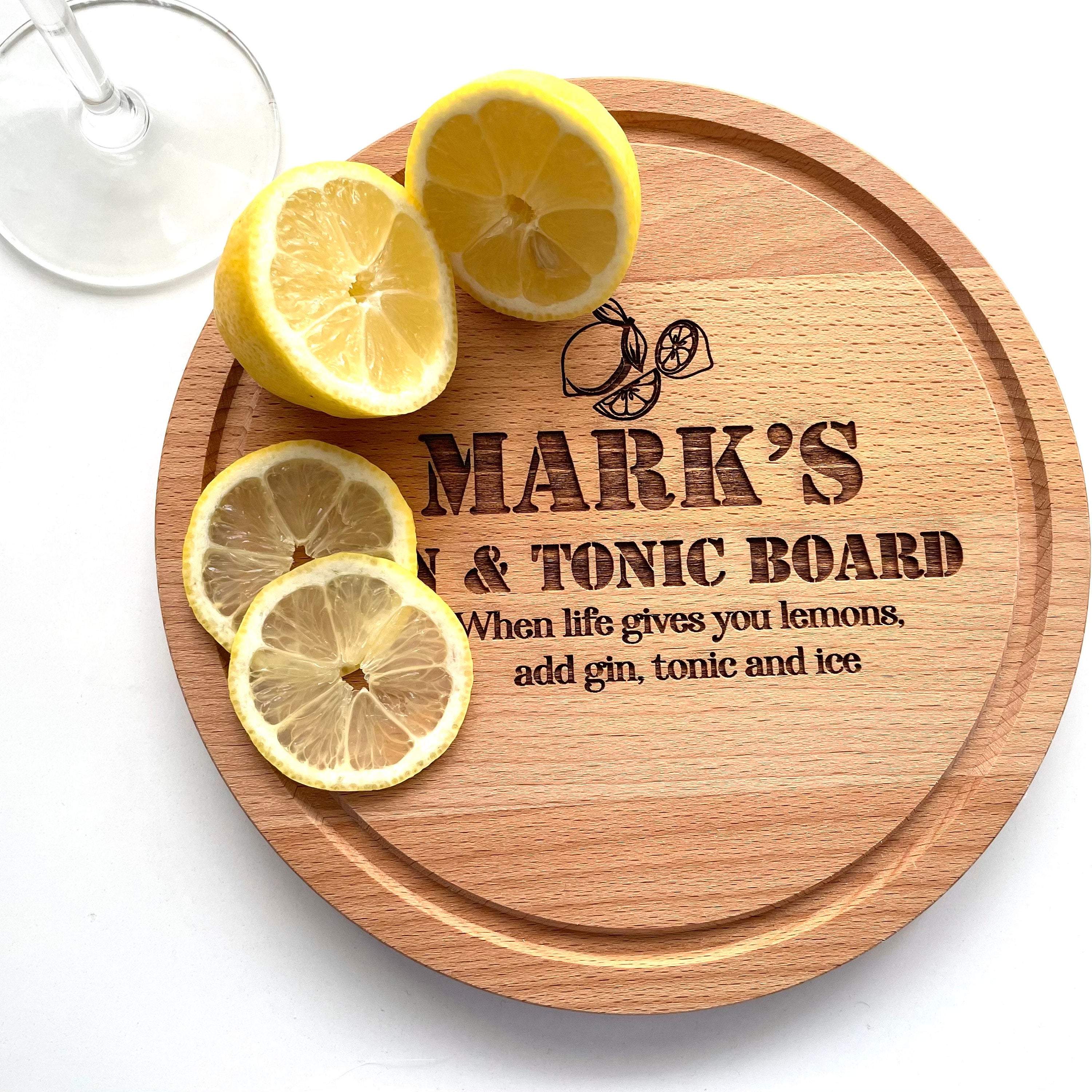 Personalised name engraved gin tonic board, Gin and tonic gift, Gift for birthday, new home gift