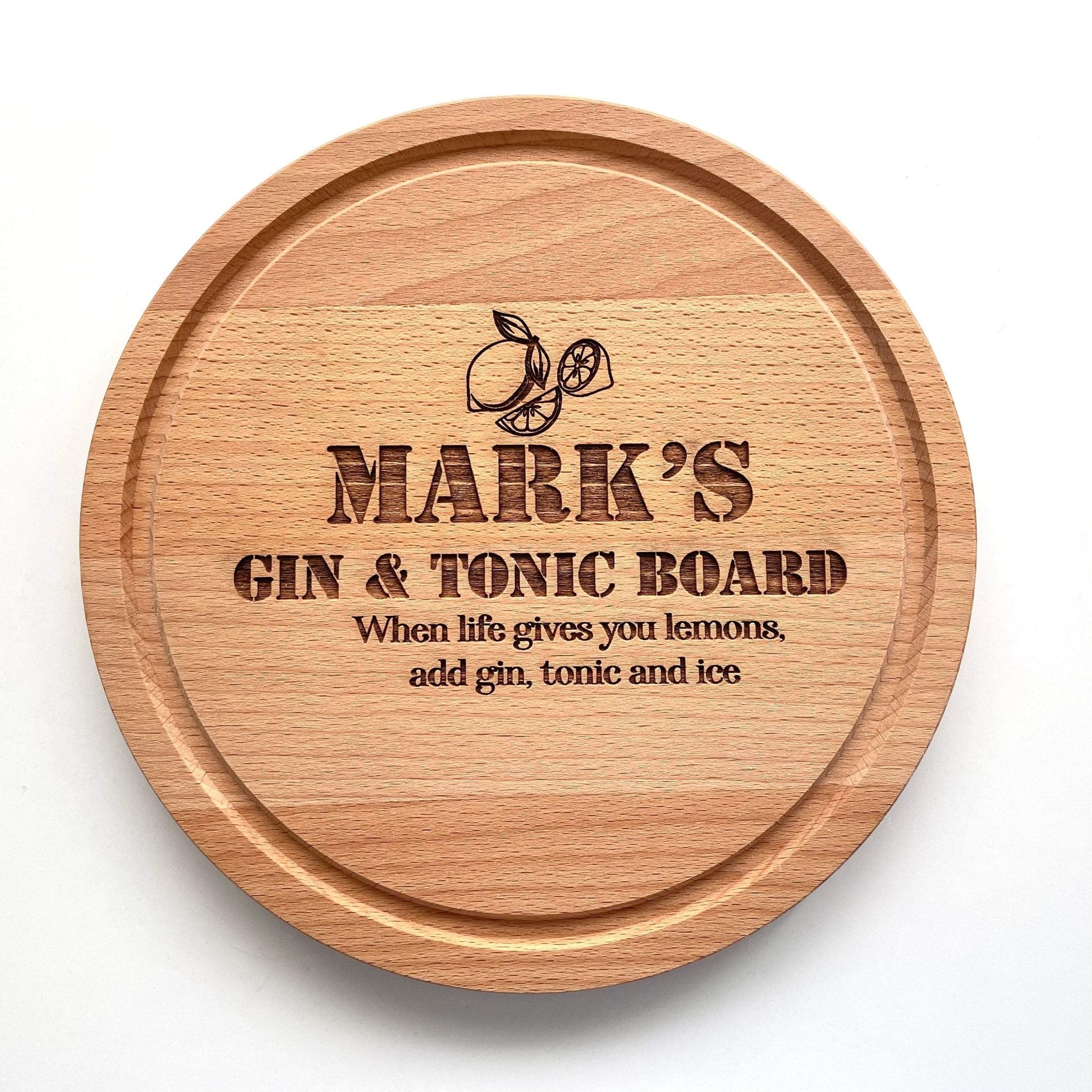 Personalised name engraved gin tonic board, Gin and tonic gift, Gift for birthday, new home gift