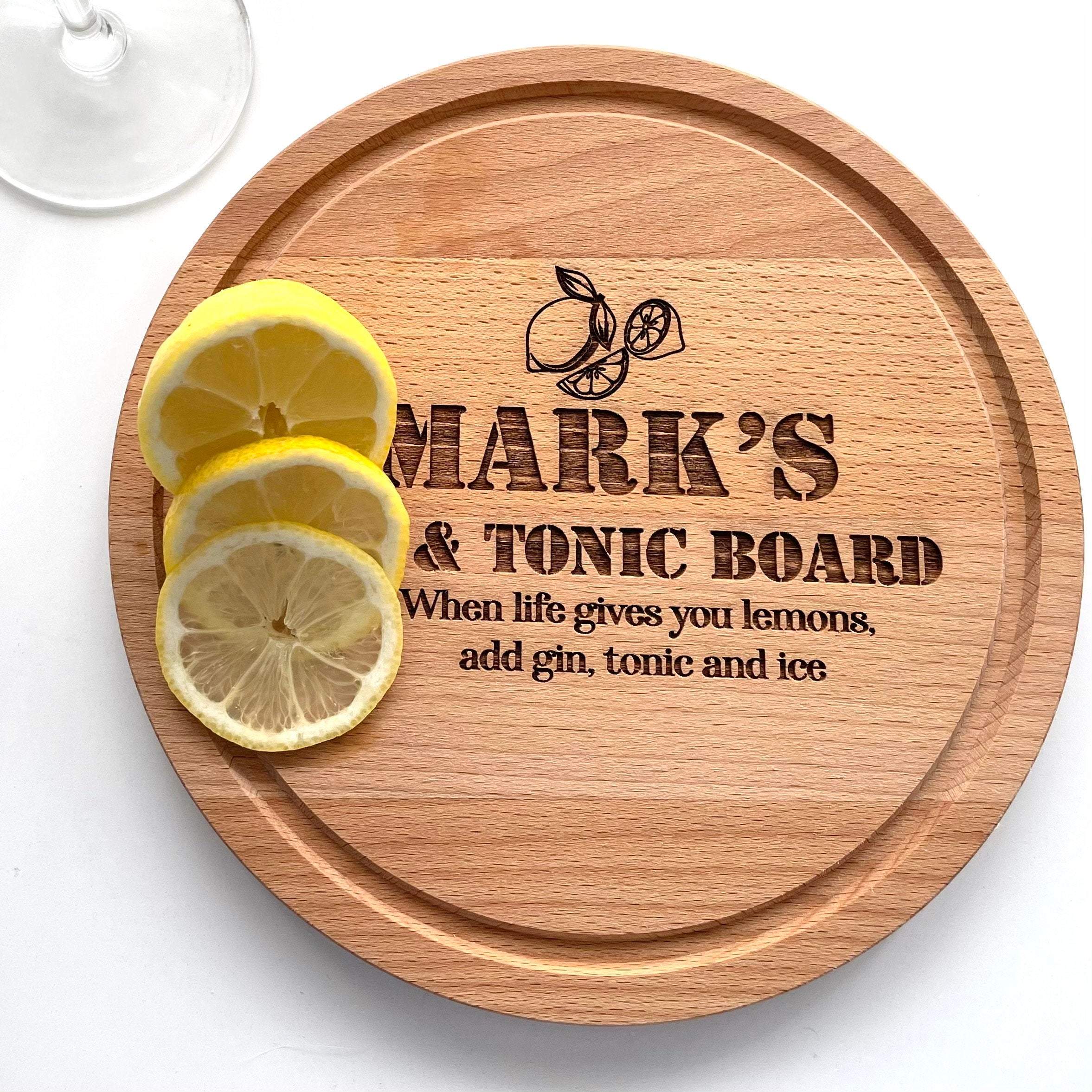 Personalised name engraved gin tonic board, Gin and tonic gift, Gift for birthday, new home gift