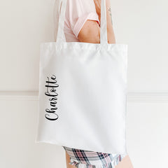 Personalised Name Tote Bag, Bridesmaid Maid Of Honour Bride Flower Girl Gift Bags, Custom Name Bag