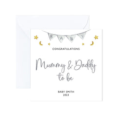 Personalised New Baby Card, Congratulations Mummy & Daddy to Be, Mum Dad Gift Card