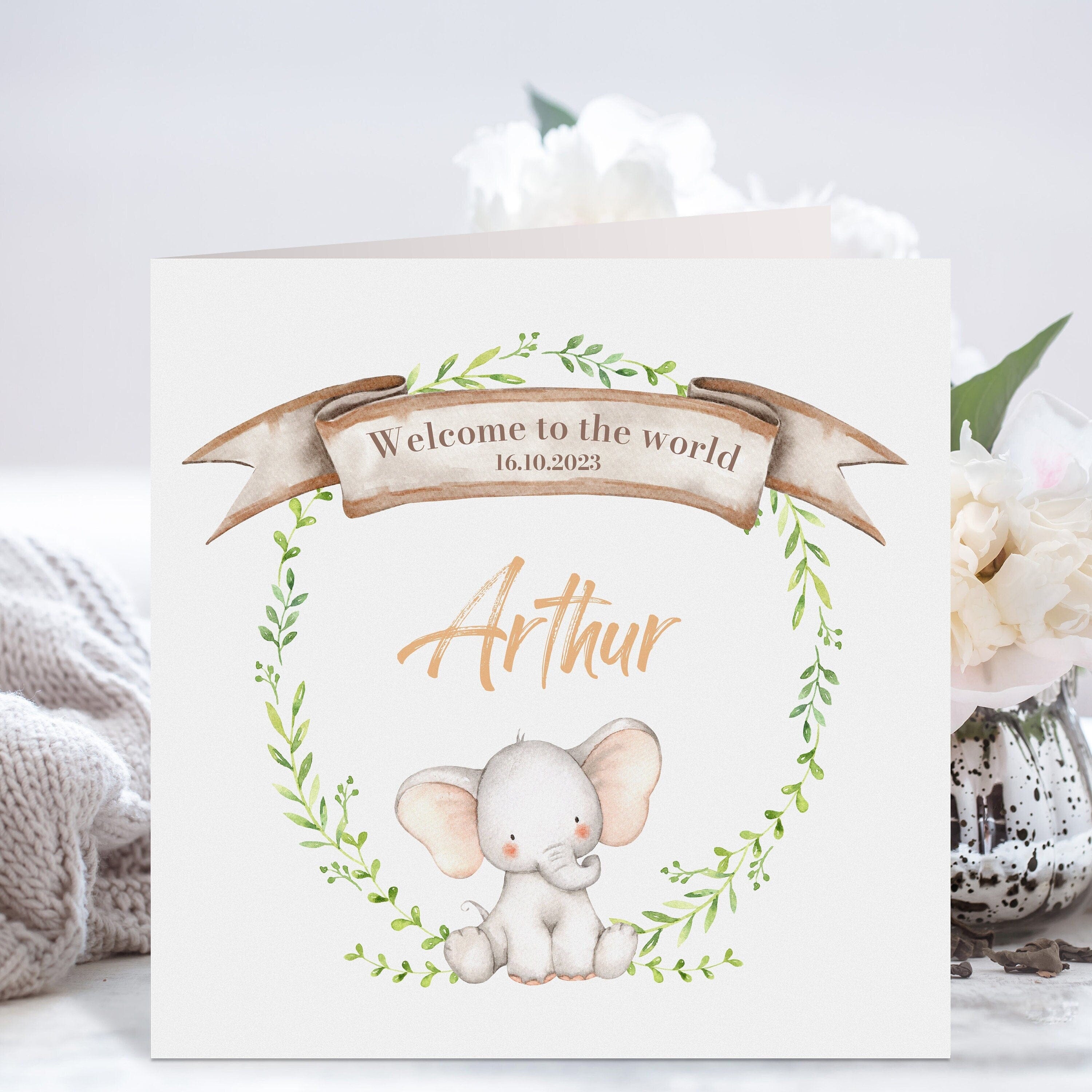 Personalised New Baby Card, Welcome to The World Baby w Date Name, Baby Boy Baby Girl Gift Card