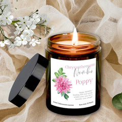 Personalised November Birth Flower Gift Candle with your message, Birthday Gift for Her