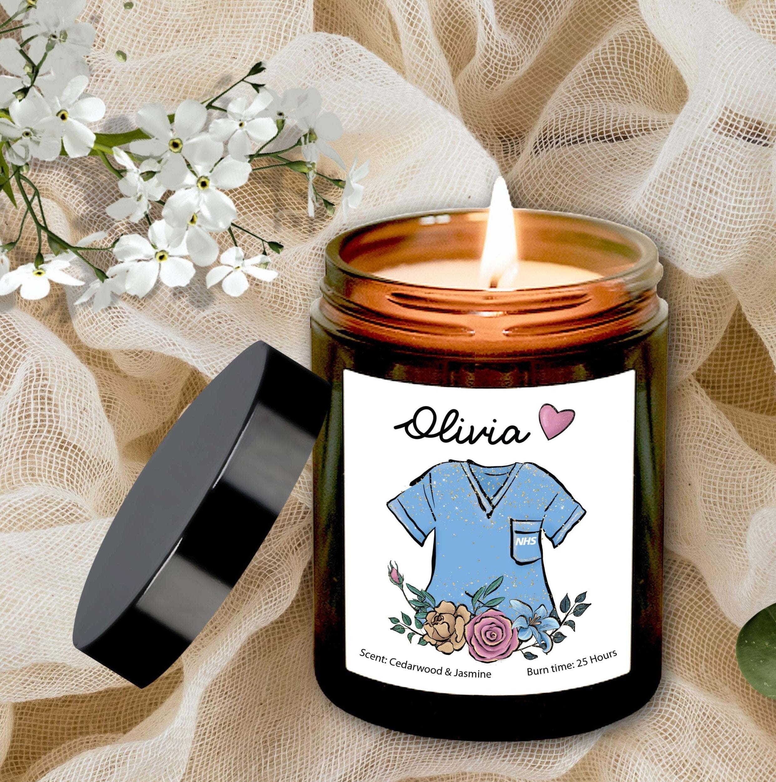Personalised nurse candle with name, NHS nurse thank you gift, New nurse present Hospital Christmas Birthday