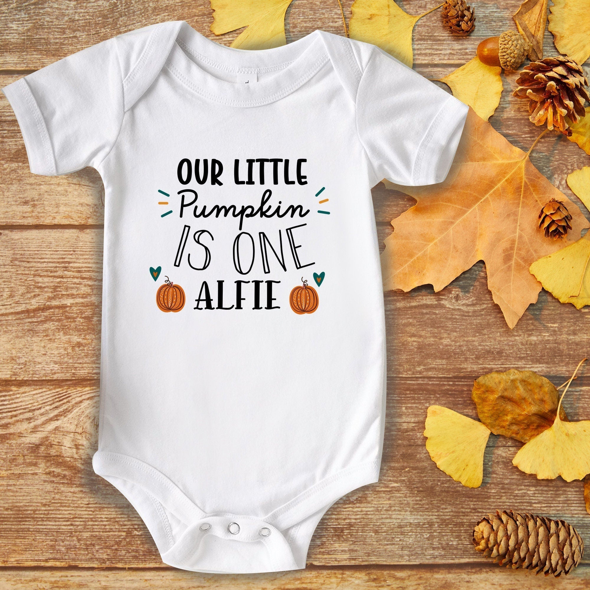 Personalised our little pumpkin is one bodysuit, Autumn first birthday
