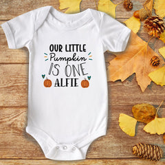 Personalised our little pumpkin is one bodysuit, Autumn first birthday