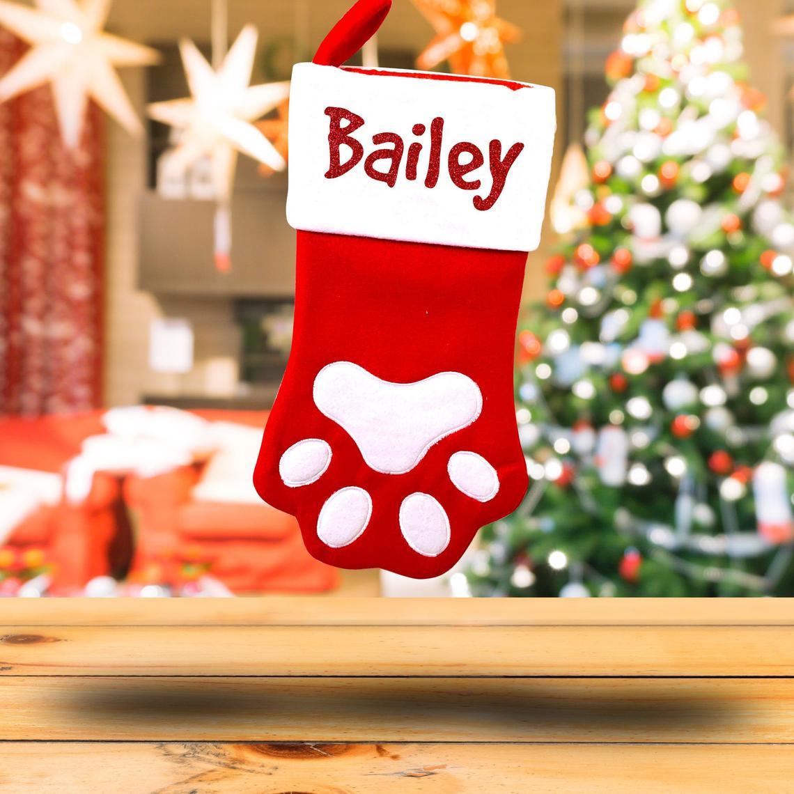 Personalised Paw Prints Christmas Stockings. Dog or Cat Xmas stocking