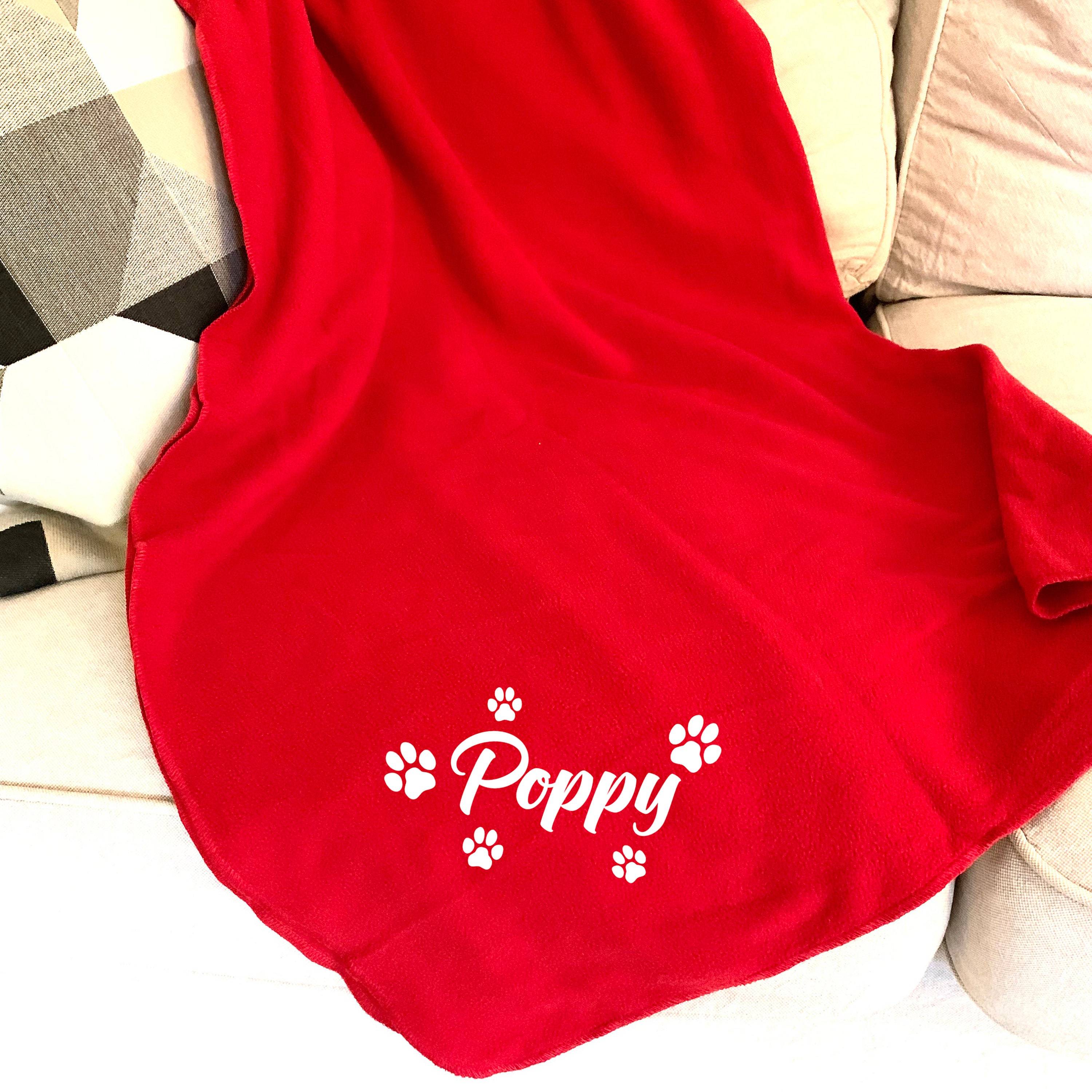 Personalised pet blanket with carrying handle, Dog, cat Christmas gift, Paw print fleece throw with pet name
