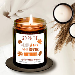 Personalised Pumpkin Spice Soy Wax Candle, Just A Girl Who Loves Autumn, Scented Candle