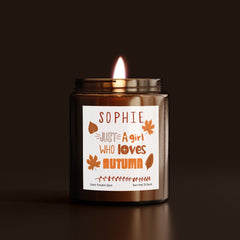 Personalised Pumpkin Spice Soy Wax Candle, Just A Girl Who Loves Autumn, Scented Candle