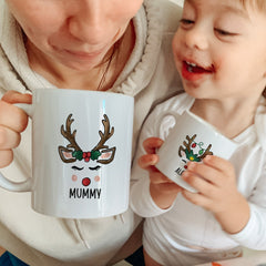 Personalised Reindeer Christmas Family Matching Mug, Xmas Gift For Her Mum Dad Son Daughter