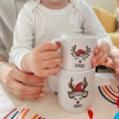 Personalised Reindeer Christmas Family Matching Mug, Xmas Gift For Her Mum Dad Son Daughter