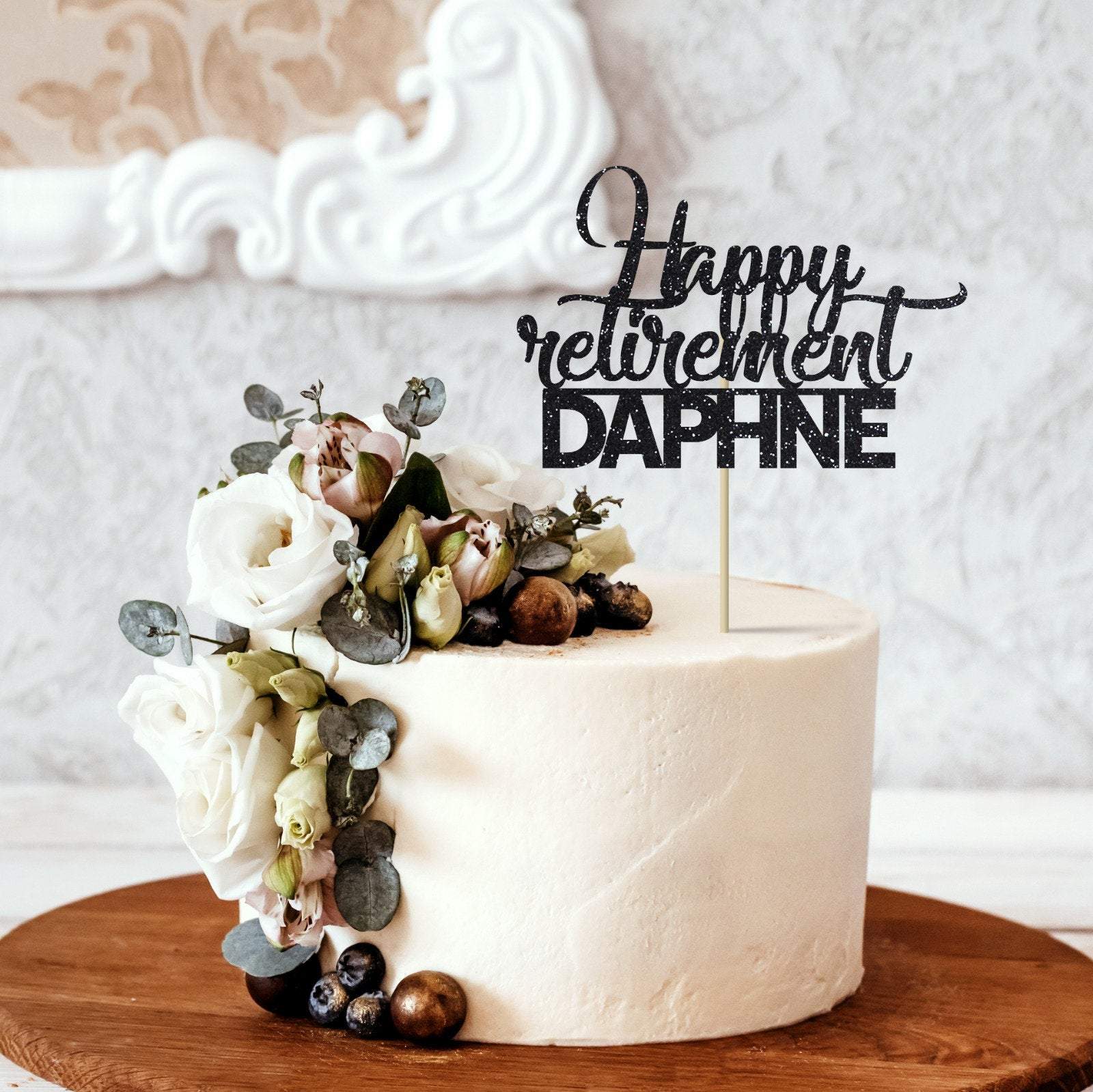 Happy Retirement Rose Flowers Gold Edible Cake Toppers – Ediblecakeimage