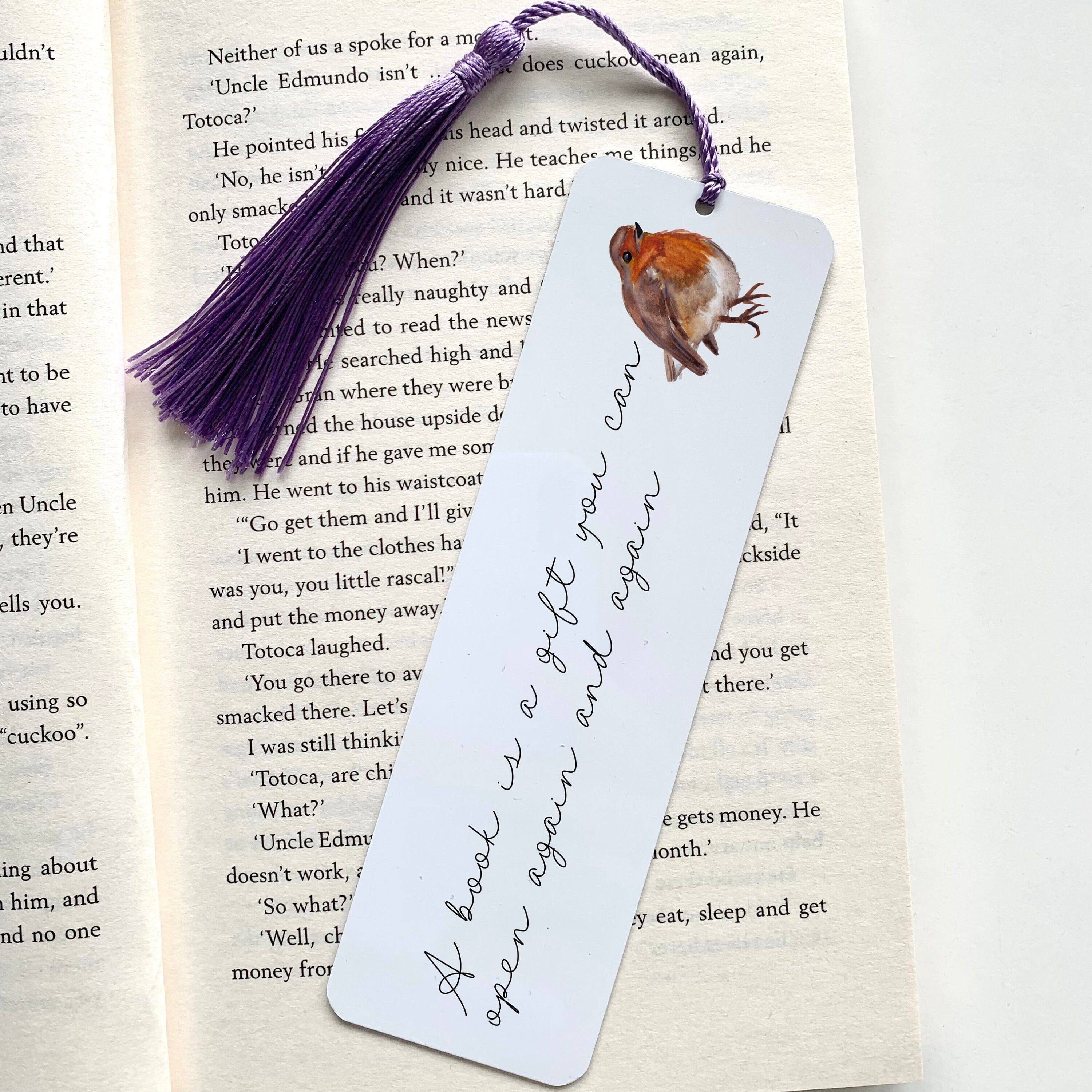 Personalised robin bird bookmark with tassel Nature Book lover gift