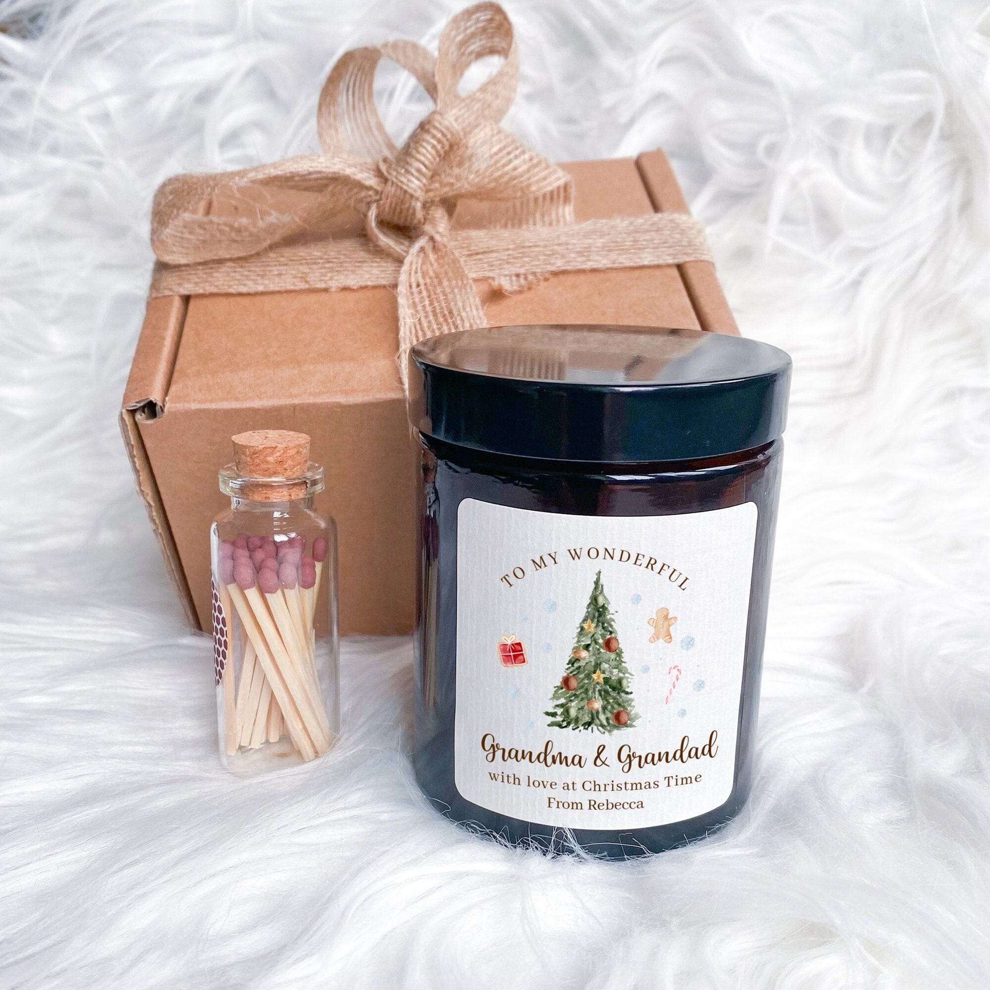 Personalised Scented Candle Christmas Gift Grandparents Grandma Grandad Gift Box Merry Cosy Stylish Xmas Present